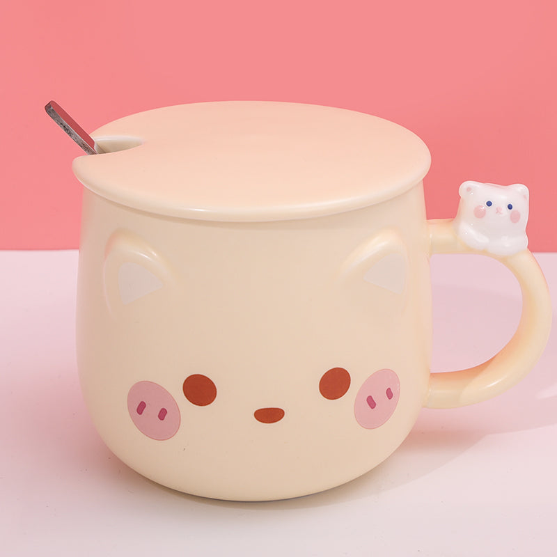 480ml Taza De Cerámica Emoji Con Tapa Y Cuchara (60 Pieces)(Personalización) - HOLY BOOK