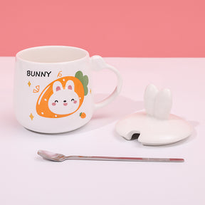 480ml Taza De Cerámica De Conejo De Dibujos Animados Con Tapa Y Cuchara (60 Pieces)(Personalización) - HOLY BOOK