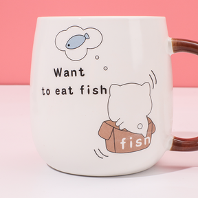 450 ml  Taza De Gato Taza De Agua De Cerámica Con Tapa Y Cuchara (Personalizado)