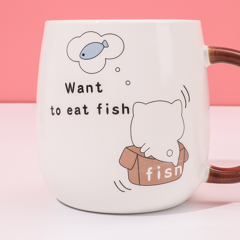 450 ml  Taza De Gato Taza De Agua De Cerámica Con Tapa Y Cuchara (Personalizado)