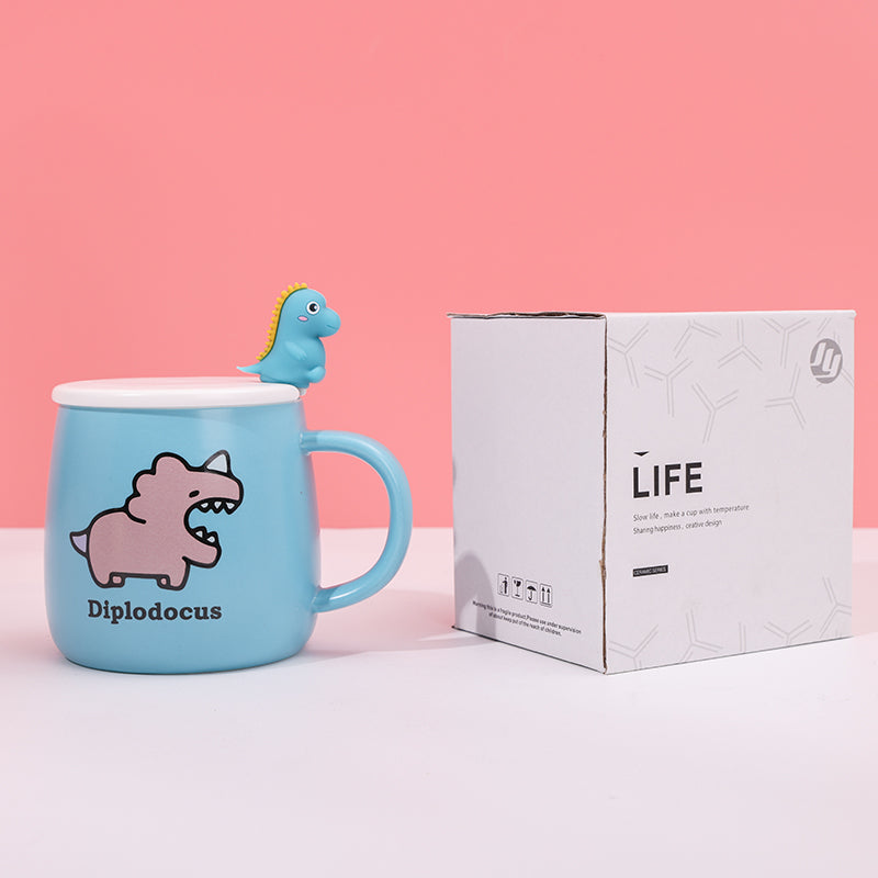 400 ml Taza De Dinosaurio De Dibujos Animados Taza De Agua De Cerámica Con Cuchara (Personalizado)