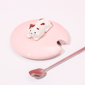 450 ml  Taza De Gato De Dibujos Animados Taza De Agua De Cerámica Con Tapa Y Cuchara (Personalizado)