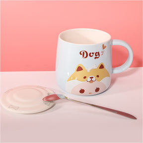 460 ml Taza de animales de dibujos animados Taza de agua de cerámica con tapa y cuchara (60 Pieces) - HOLY BOOK