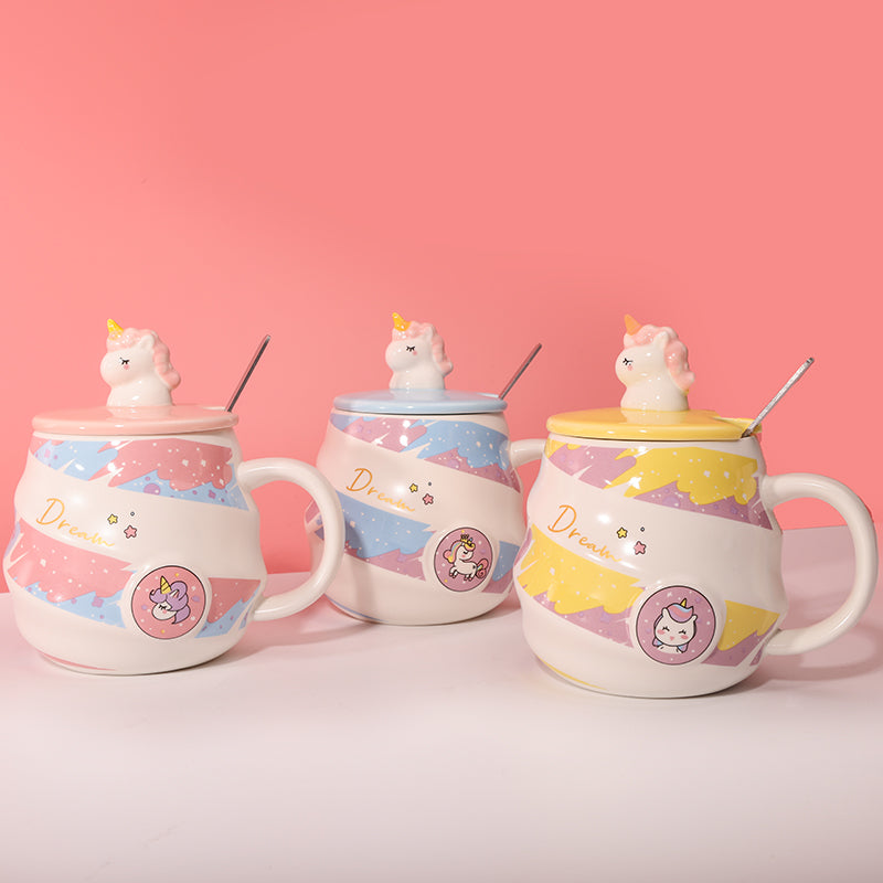 480ml Taza Unicornio Taza De Agua De Cerámica Con Tapa Y Cuchara (60 Pieces) - HOLY BOOK