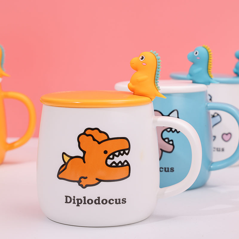 400 ml Taza De Dinosaurio De Dibujos Animados Taza De Agua De Cerámica Con Cuchara (Personalizado)