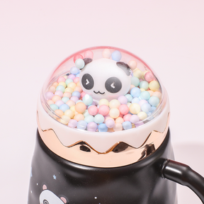 450 ml  Taza De Panda De Dibujos Animados Taza De Agua De Cerámica Con Tapa Y Cuchara (Personalizado)