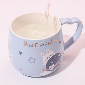 460 ml Taza De Planeta Taza De Agua De Cerámica Con Tapa Y Cuchara (Personalizado)