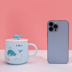 480ml Taza De Cerámica De Ballena De Dibujos Animados Con Tapa Y Cuchara (60 Pieces)(Personalización) - HOLY BOOK