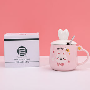 480ml Taza De Cerámica De Conejo De Dibujos Animados Con Tapa Y Cuchara (60 Pieces)(Personalización) - HOLY BOOK