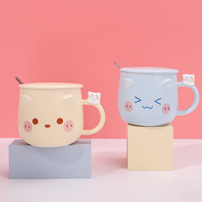 480ml Taza De Cerámica Emoji Con Tapa Y Cuchara (60 Pieces)(Personalización) - HOLY BOOK