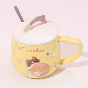 460 ml Taza De Planeta Taza De Agua De Cerámica Con Tapa Y Cuchara (Personalizado)