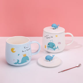 480ml Taza De Cerámica De Ballena De Dibujos Animados Con Tapa Y Cuchara (60 Pieces)(Personalización) - HOLY BOOK
