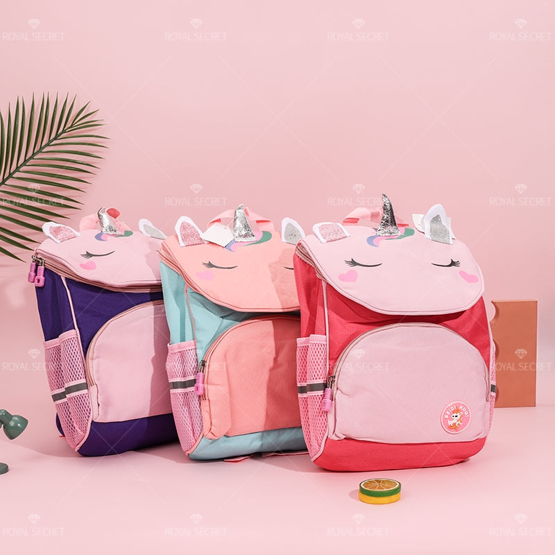 Mochila de estudiante de gran capacidad patchwork cartoon unicornio mochila de forma (Personalizado)