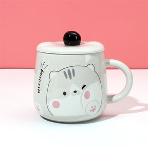 400 ml Taza De Dibujos Animados Taza De Agua De Cerámica Con Tapa Y Cuchara (Personalizado)