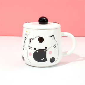 400 ml Taza De Dibujos Animados Taza De Agua De Cerámica Con Tapa Y Cuchara (Personalizado)