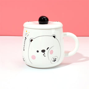400 ml Taza De Dibujos Animados Taza De Agua De Cerámica Con Tapa Y Cuchara (Personalizado)