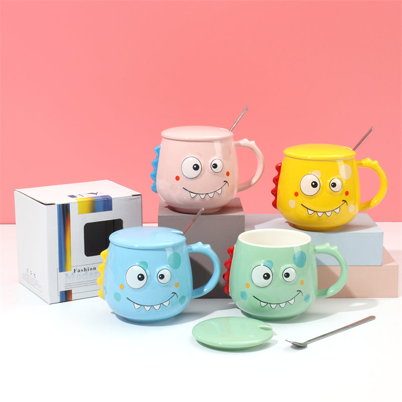 400 ml Taza De Dibujos Animados Taza De Agua De Cerámica Con Tapa Y Cuchara (Personalizado)
