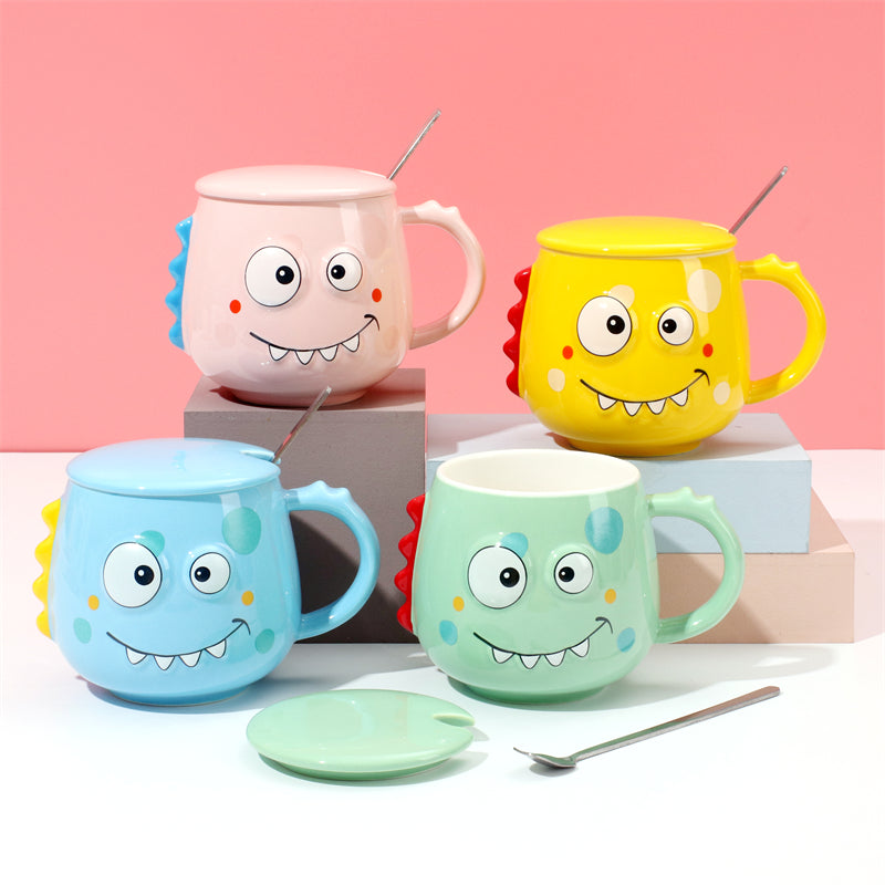 400 ml Taza De Dibujos Animados Taza De Agua De Cerámica Con Tapa Y Cuchara (Personalizado)