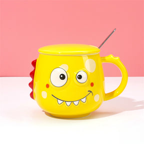 400 ml Taza De Dibujos Animados Taza De Agua De Cerámica Con Tapa Y Cuchara (Personalizado)