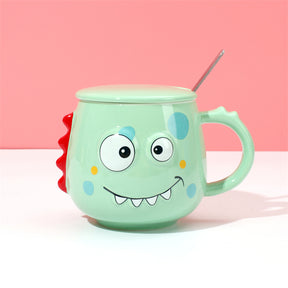 400 ml Taza De Dibujos Animados Taza De Agua De Cerámica Con Tapa Y Cuchara (Personalizado)