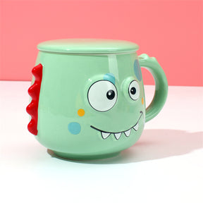 400 ml Taza De Dibujos Animados Taza De Agua De Cerámica Con Tapa Y Cuchara (Personalizado)