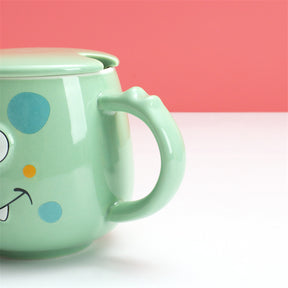 400 ml Taza De Dibujos Animados Taza De Agua De Cerámica Con Tapa Y Cuchara (Personalizado)