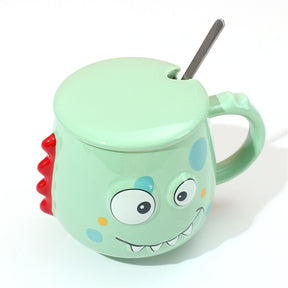 400 ml Taza De Dibujos Animados Taza De Agua De Cerámica Con Tapa Y Cuchara (Personalizado)