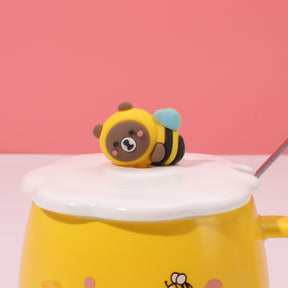 420 ml Taza De Abeja De Dibujos Animados Taza De Agua De Cerámica Con Tapa T Cuchara (Personalizado)