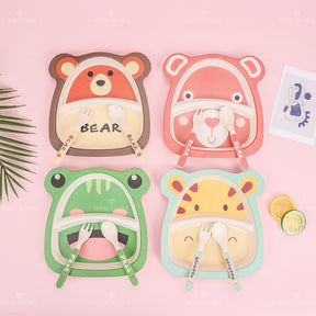 Plato Llano De Fibra De Bambú Con Forma De Animal Con Cuchillo Y Tenedor Juego De 3 Piezas (Personalizado)