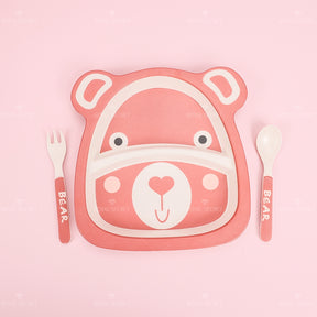 Plato Llano De Fibra De Bambú Con Forma De Animal Con Cuchillo Y Tenedor Juego De 3 Piezas (Personalizado)