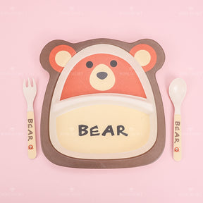 Plato Llano De Fibra De Bambú Con Forma De Animal Con Cuchillo Y Tenedor Juego De 3 Piezas (Personalizado)