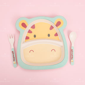 Plato Llano De Fibra De Bambú Con Forma De Animal Con Cuchillo Y Tenedor Juego De 3 Piezas (Personalizado)