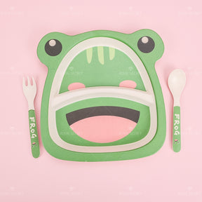 Plato Llano De Fibra De Bambú Con Forma De Animal Con Cuchillo Y Tenedor Juego De 3 Piezas (Personalizado)