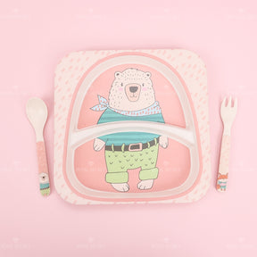 Juego De 3 Piezas Plato Llano Cuadrado De Fibra De Bambú Con Forma De Animal Con Cuchillo Y Tenedor (Personalizado)