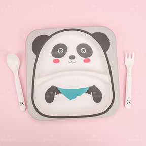 Juego De 3 Piezas Plato Llano Cuadrado De Fibra De Bambú Con Forma De Animal Con Cuchillo Y Tenedor (Personalizado)