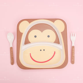 Juego De 3 Piezas Plato Llano Cuadrado De Fibra De Bambú Con Forma De Animal Con Cuchillo Y Tenedor (Personalizado)