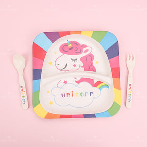 Juego De 3 Piezas Plato Llano Cuadrado De Fibra De Bambú Con Forma De Animal Con Cuchillo Y Tenedor (Personalizado)