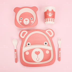 Juego De 5 Piezas Plato Llano De Fibra De Bambú Con Forma De Animal Con Cuchillo Y Tenedor (Personalizado)