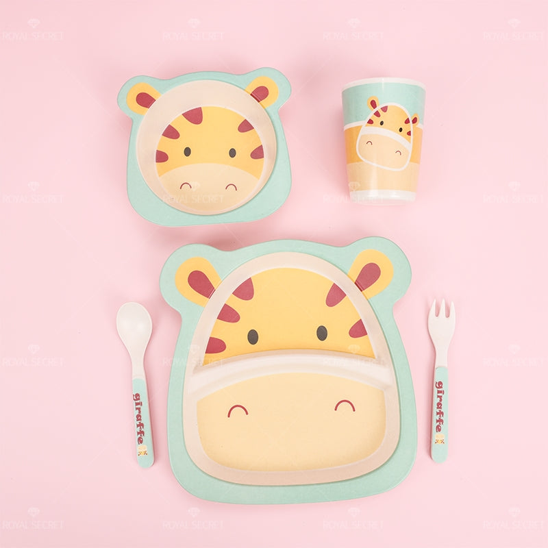 Juego De 5 Piezas Plato Llano De Fibra De Bambú Con Forma De Animal Con Cuchillo Y Tenedor (Personalizado)