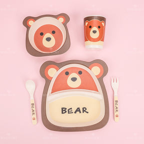 Juego De 5 Piezas Plato Llano De Fibra De Bambú Con Forma De Animal Con Cuchillo Y Tenedor (Personalizado)