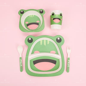 Juego De 5 Piezas Plato Llano De Fibra De Bambú Con Forma De Animal Con Cuchillo Y Tenedor (Personalizado)