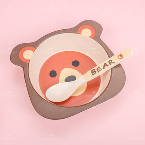 Juego De 5 Piezas Plato Llano De Fibra De Bambú Con Forma De Animal Con Cuchillo Y Tenedor (Personalizado)