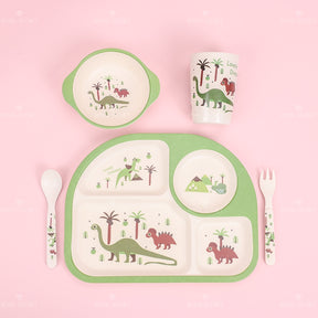 Juego De 5 Piezas Plato Llano Rectangular De Dibujos Animados De Fibra De Bambú Con Cuchillo Y Tenedor (Personalizado)