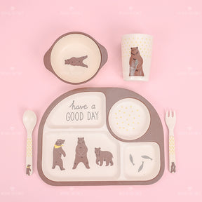 Juego De 5 Piezas Plato Llano Rectangular De Dibujos Animados De Fibra De Bambú Con Cuchillo Y Tenedor (Personalizado)