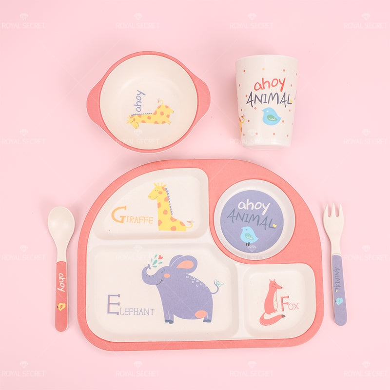 Juego De 5 Piezas Plato Llano Rectangular De Dibujos Animados De Fibra De Bambú Con Cuchillo Y Tenedor (Personalizado)