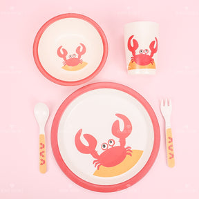 Juego De 5 Piezas Plato Llano Redondo De Dibujos Animados De Fibra De Bambú Con Cuchillo Y Tenedor (Personalizado)