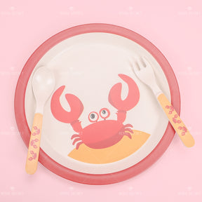 Juego De 5 Piezas Plato Llano Redondo De Dibujos Animados De Fibra De Bambú Con Cuchillo Y Tenedor (Personalizado)