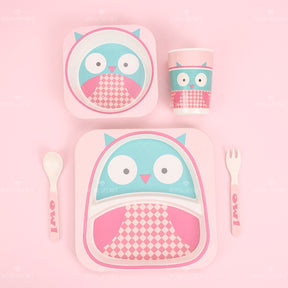 Juego De 5 Piezas Plato Llano Cuadrado De Fibra De Bambú Con Forma De Animal Con Cuchillo Y Tenedor (Personalizado)