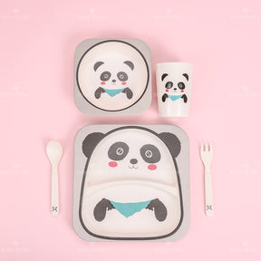 Juego De 5 Piezas Plato Llano Cuadrado De Fibra De Bambú Con Forma De Animal Con Cuchillo Y Tenedor (Personalizado)