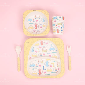 Juego De 5 Piezas Plato Llano Cuadrado De Fibra De Bambú Con Forma De Animal Con Cuchillo Y Tenedor (Personalizado)